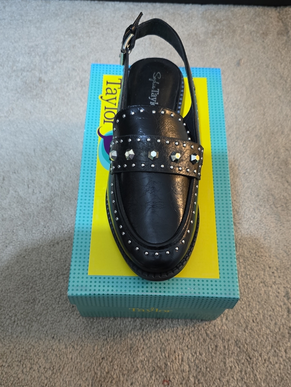 Womens Sophia Taylor Black Studded Slingback Loafer Size 6.5 M -